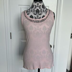 INC International Concepts pink ribbed tank with rhinestone scooped neckline